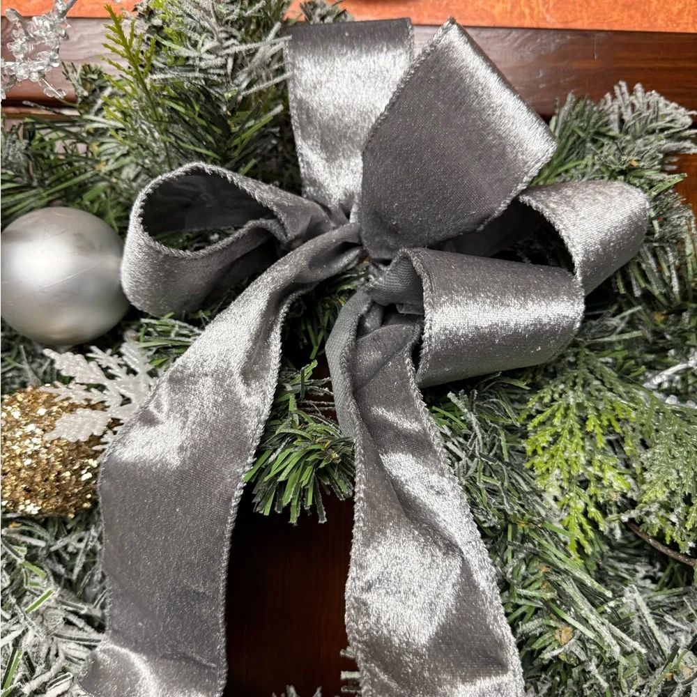 Elegant Silver and Gold Holiday frosted pine Wreath
